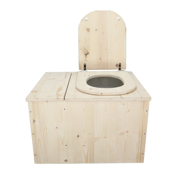  Toilette sèche avec bac à copeaux de bois intégré en bois brut avec bavette inox