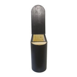 Bac à copeaux de bois arrondi avec couvercle pour toilette sèche - modèle spécial demie lune noire