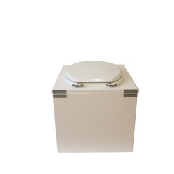 toilette sèche de couleur blanche complète avec seau plastique 22L, bavette inox, abattant blanc