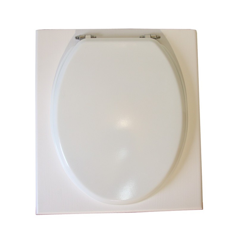Toilette sèche blanche avec abattant double, seau et bavette inox