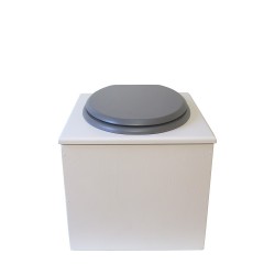 Toilette sèche de couleur blanche complète avec seau plastique 22L, bavette inox, abattant gris