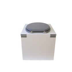 Toilette sèche de couleur blanche complète avec seau plastique 22L, bavette inox, abattant gris