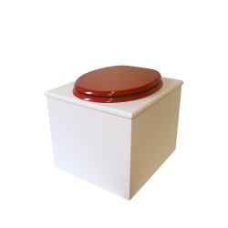 Toilette sèche de couleur blanche complète avec seau plastique 22L, bavette inox, abattant rouge