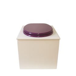 Toilette sèche de couleur blanche complète avec seau plastique 22L, bavette inox, abattant violet