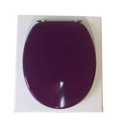 Toilette sèche en bois blanche avec seau plastique 22L, bavette inox, abattant violet. Modèle rehaussé PMR