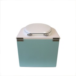 Toilette sèche arrondie bleu glacier / blanc avec seau inox