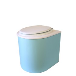 Toilette sèche rehaussée arrondie bleu glacier / blanc avec seau et bavette inox