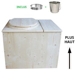 Toilette sèche avec bac à copeaux de bois à droite vendue complète avec bavette inox et seau inox - modèle PMR