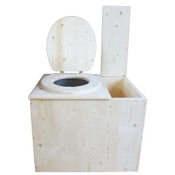 Toilette sèche avec bac à copeaux de bois à droite vendue complète avec bavette inox et seau inox - modèle PMR