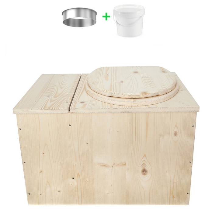 Toilette sèche avec bac à copeaux de bois complet avec bavette inox et seau 20 litres