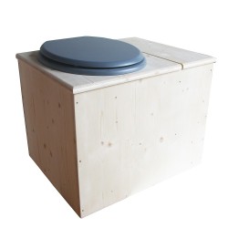 Toilette sèche rehaussée avec bac à copeaux de bois à droite, abattant gris, seau inox - PMR