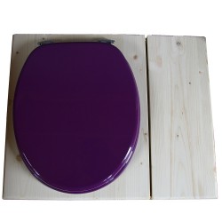 Toilette sèche rehaussée avec bac à copeaux de bois à droite, abattant violet, seau inox - PMR