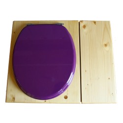 Toilette sèche huilée avec bac à copeaux à droite avec bavette inox, seau inox, abattant violet