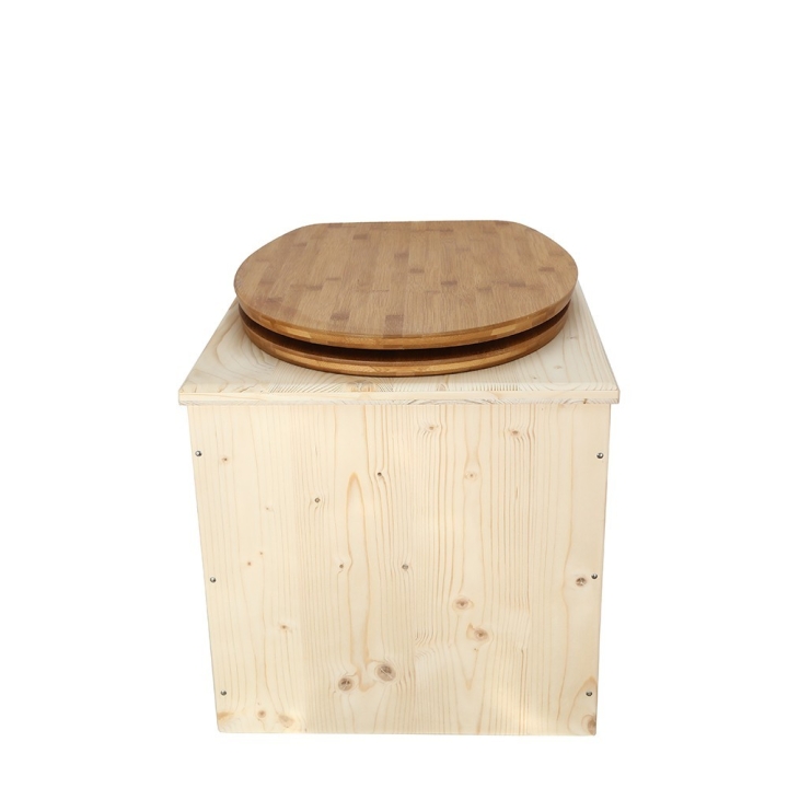  Toilette sèche en bois avec seau 18L plastique et abattant bambou