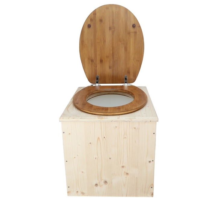 Toilette sèche en bois avec seau 18L plastique et abattant bambou