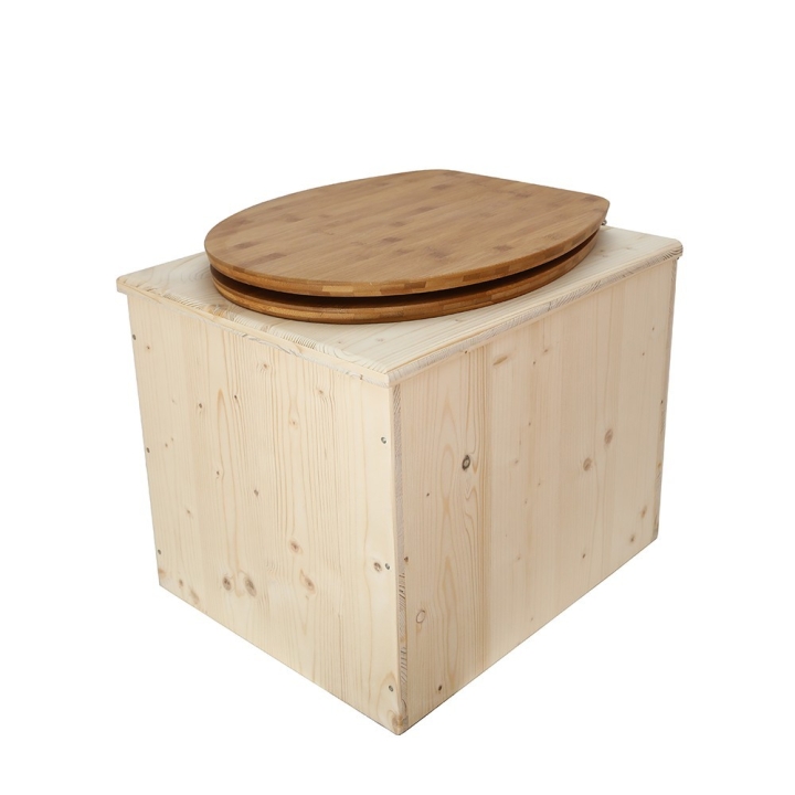  Toilette sèche en bois avec seau 18L plastique et abattant bambou