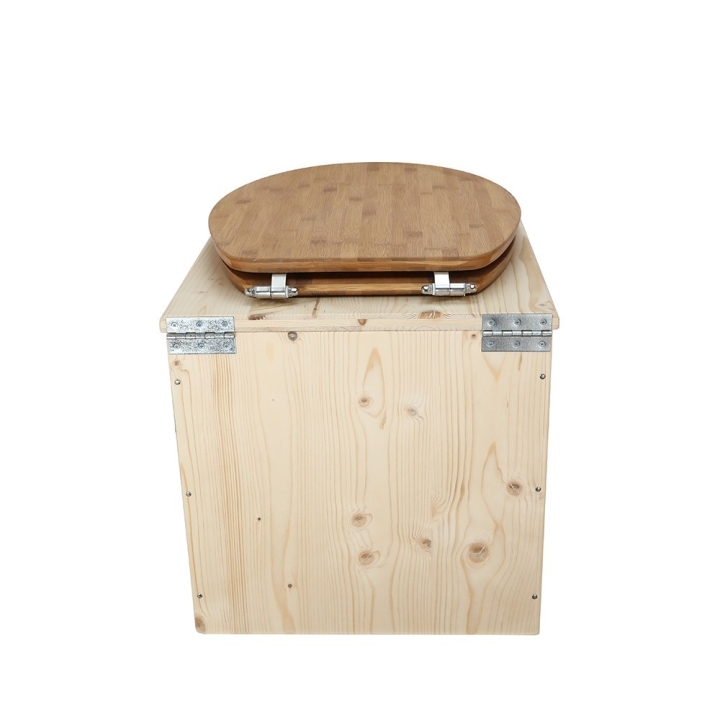  Toilette sèche en bois avec seau 18L plastique et abattant bambou