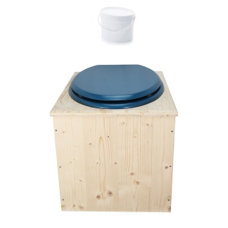 Toilette sèche en bois avec seau 18L et abattant bleu nuit