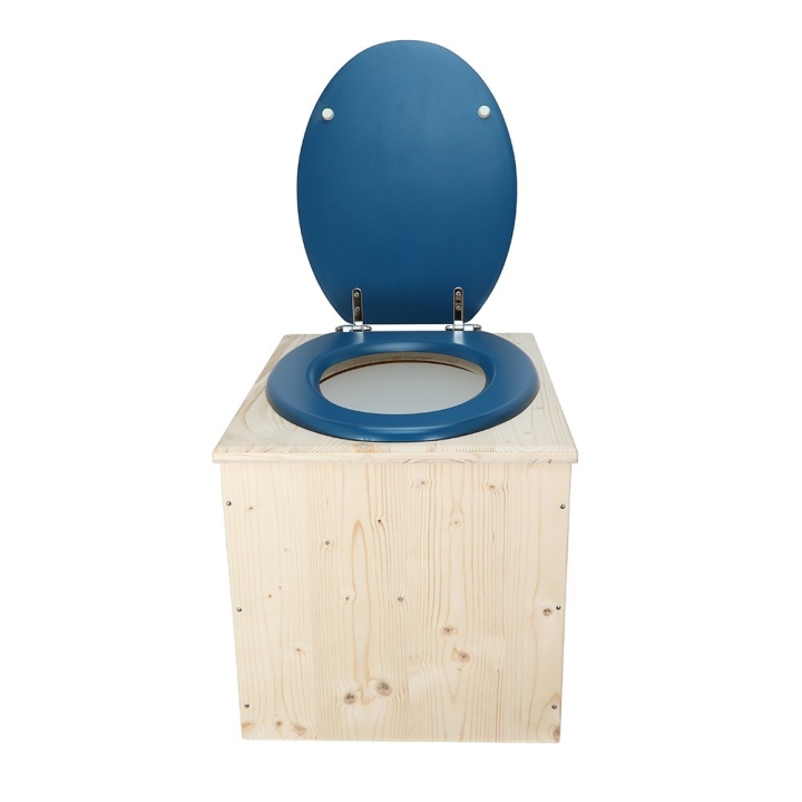  Toilette sèche en bois avec seau 18L et abattant bleu nuit
