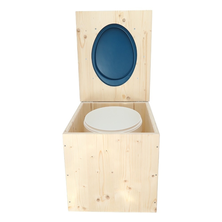  Toilette sèche en bois avec seau 18L et abattant bleu nuit