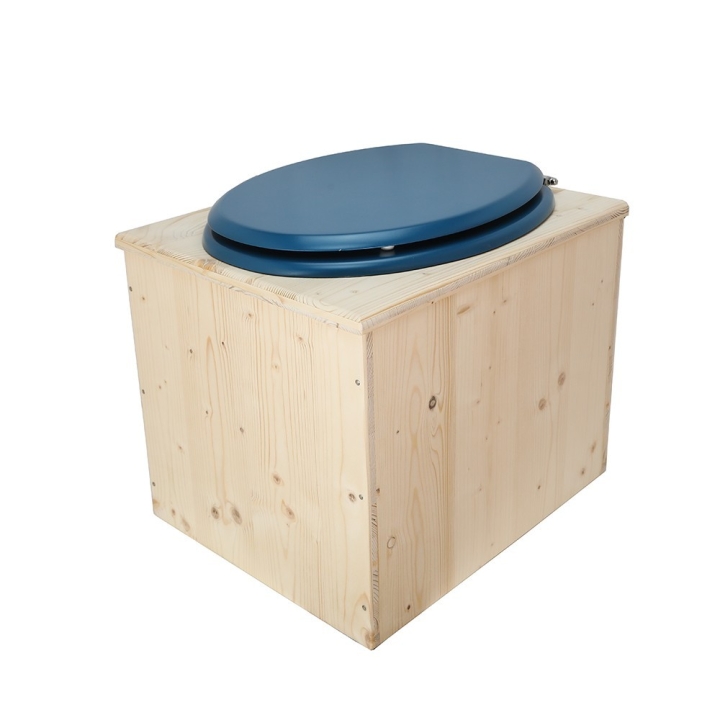  Toilette sèche en bois avec seau 18L et abattant bleu nuit