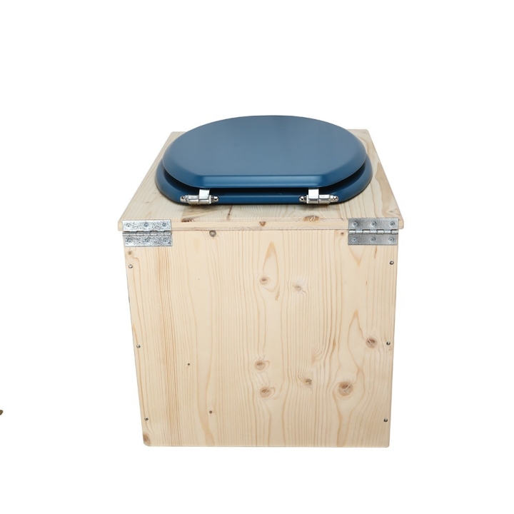  Toilette sèche en bois avec seau 18L et abattant bleu nuit