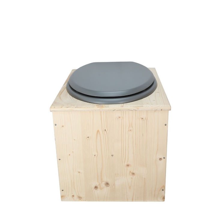  Toilette sèche en bois avec seau 18L plastique et abattant gris
