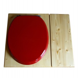 Toilette sèche huilée avec bac à copeaux de bois à droite, seau 18L, abattant rouge