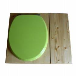 Toilette sèche huilée avec bac à copeaux de bois à droite, seau 18L, abattant vert