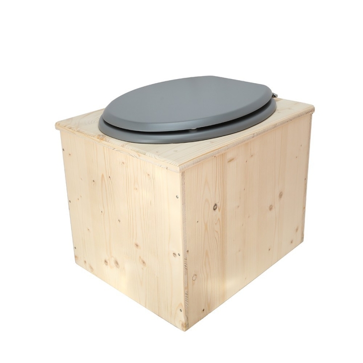  Toilette sèche en bois avec seau 18L plastique et abattant gris