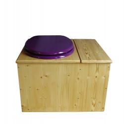 Toilette sèche huilée avec bac à copeaux de bois à droite, seau 18L, abattant violet