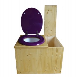 Toilette sèche huilée avec bac à copeaux de bois à droite, seau 18L, abattant violet