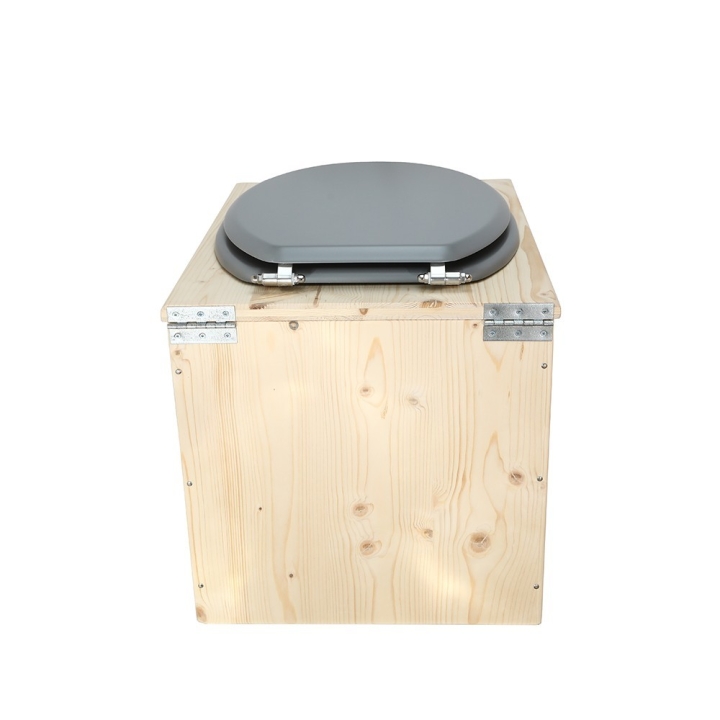  Toilette sèche en bois avec seau 18L plastique et abattant gris