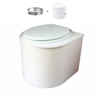 toilette sèche en bois arrondie complète avec seau 22L et bavette inox