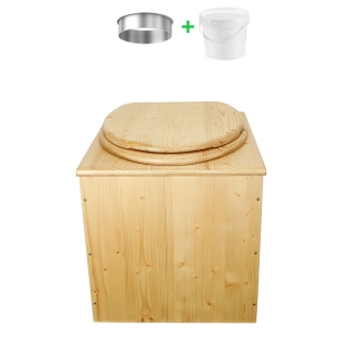 toilette sèche pas cher en bois huilé complète avec seau et bavette inox
