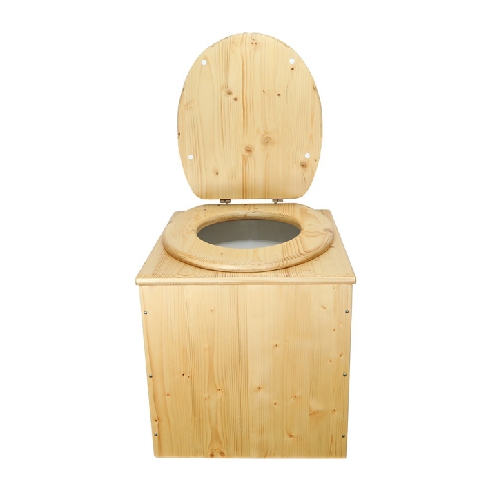  Toilette sèche en bois huilé avec seau 20L plastique et bavette inox