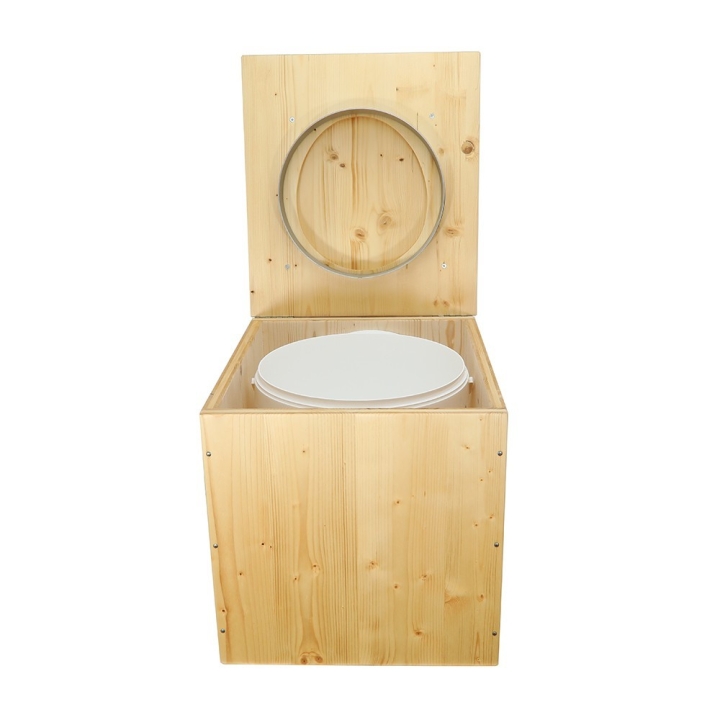  Toilette sèche en bois huilé avec seau 20L plastique et bavette inox