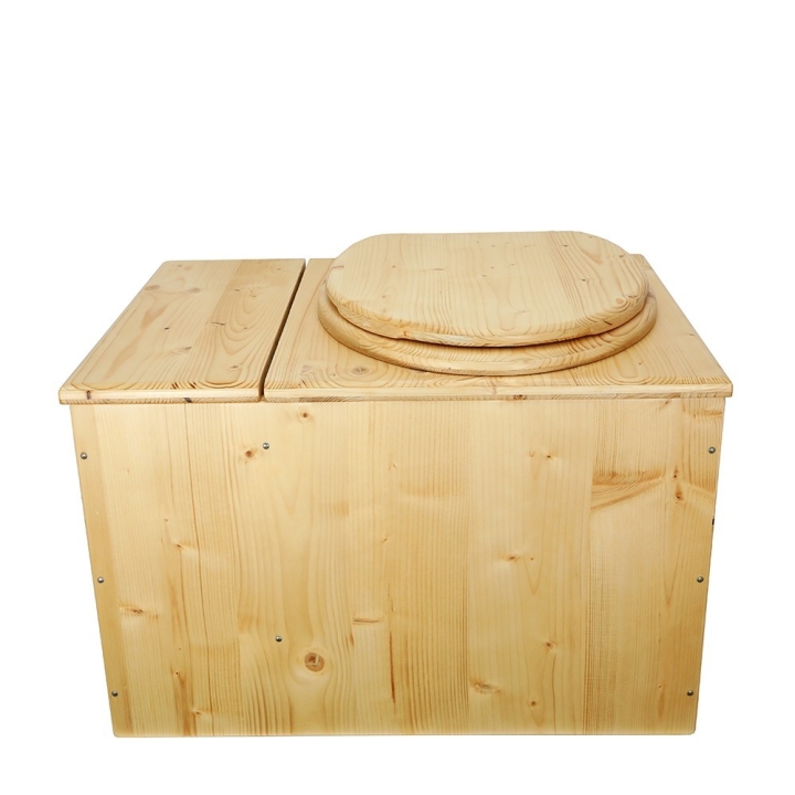  Toilette sèche avec bac à copeaux de bois huilé. Livré complet avec bavette inox et seau 20 litres
