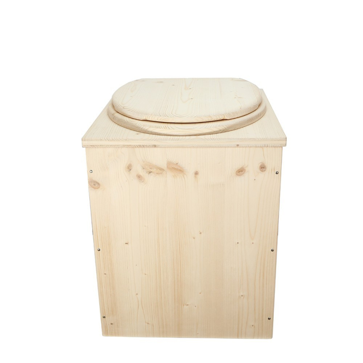  Toilette sèche en bois brut rehaussée avec seau plastique 20 L + bavette inox