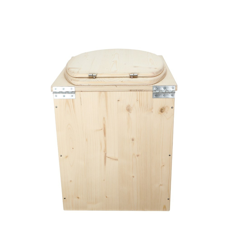  Toilette sèche en bois brut rehaussée avec seau plastique 20 L + bavette inox