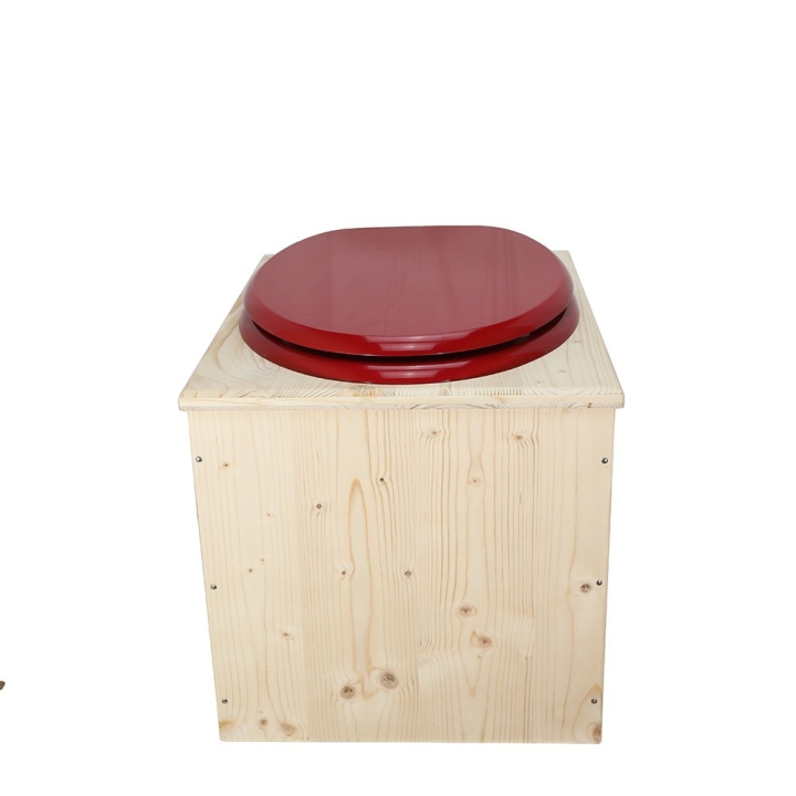  Toilette sèche en bois avec seau 18L plastique et abattant rouge