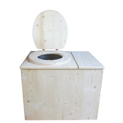 Toilette sèche avec bac à copeaux de bois intégré à droite, livré avec bavette inox et seau 22L plastique - modèle PMR