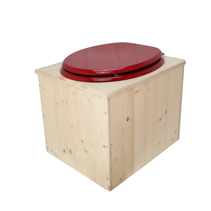  Toilette sèche en bois avec seau 18L plastique et abattant rouge