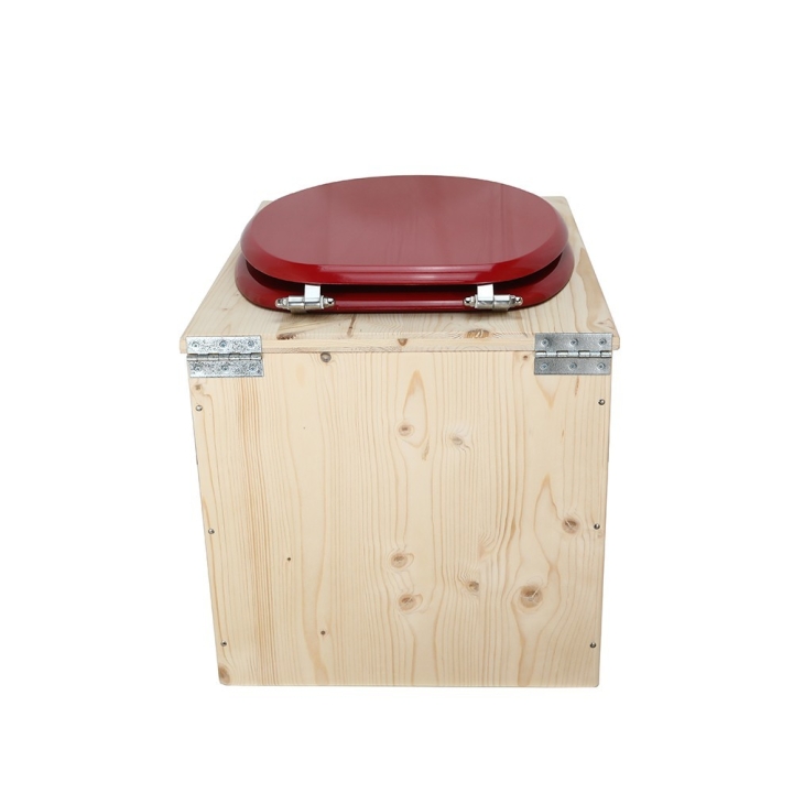  Toilette sèche en bois avec seau 18L plastique et abattant rouge