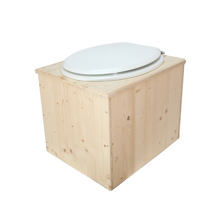  Toilette sèche en bois avec seau 18L plastique et abattant blanc