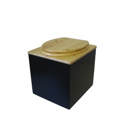 Toilette sèche en bois noire/huilé complète avec seau 20L, bavette inox, abattant bois huilé