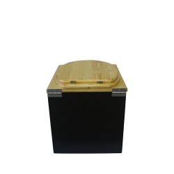 Toilette sèche en bois noire/huilé complète avec seau 20L, bavette inox, abattant bois huilé