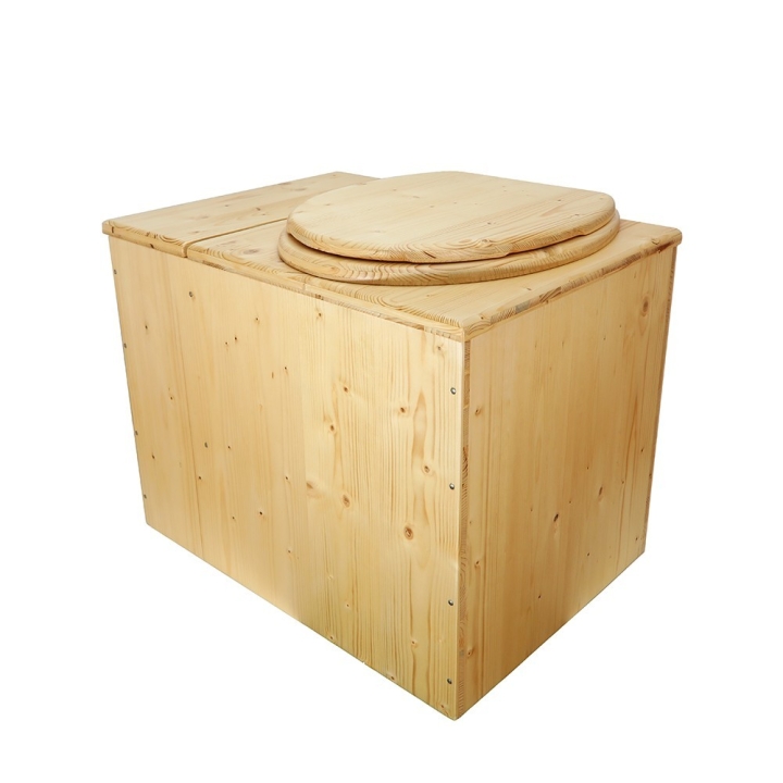  Toilette sèche en bois huilé rehaussée avec bac à copeaux de bois avec bavette inox et seau 20 litres plastique