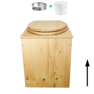 Toilette sèche rehaussée en bois huilé complète avec seau 20 litres et bavette inox