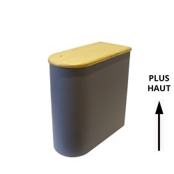 Bac à copeaux de bois arrondi gris avec couvercle huilé pour toilette sèche - modèle rehaussé